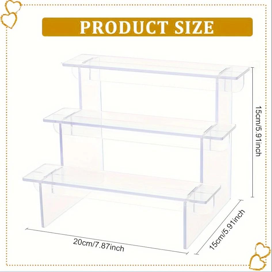 

3-Tier Acrylic Display Stand Transparent Ladder Riser for Cupcake Perfume Jewelry Doll Figures Decor Organizer