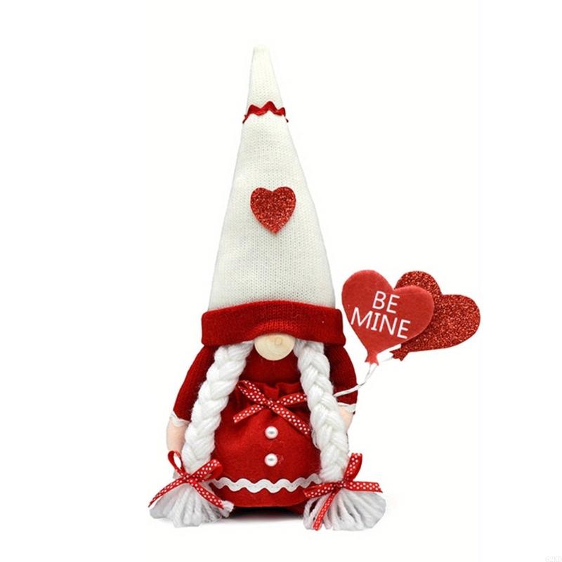 62KD Knitted Gnome Valentine's Day Heart Dolls Drawing Room Desktop Tray Heart Toy for Home, Table, Windowsill, Party