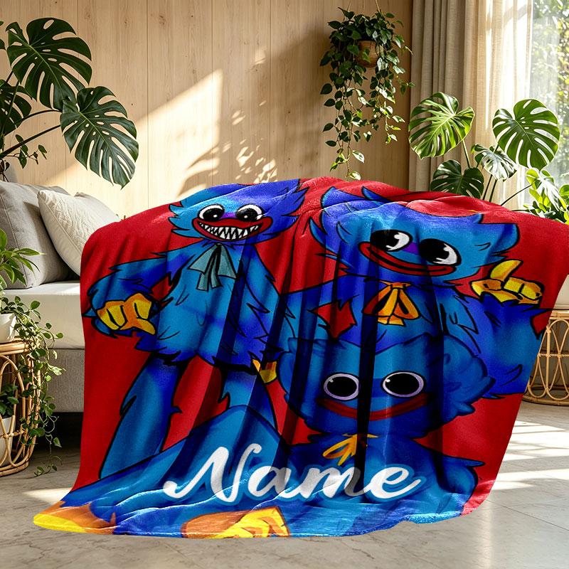 Custom Name Personalized Huggy Wuggy Print Blanket, Home Decor, Bedroom, Sofa, Camping, Couch, Gifts for Birthday Christmas
