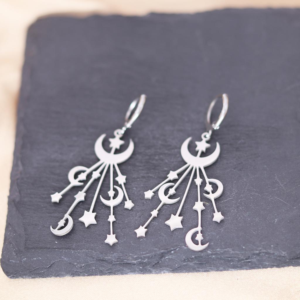 Kinitial Stainless Steel Death Moth Sun Moon Snake Mushroom Cactus Hamsa Hand Horse Earrings For Women Trendy Piercing Jewelry