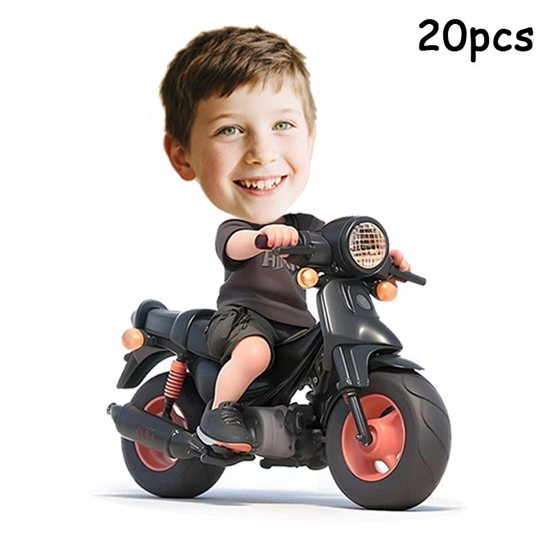 

20pcs Birthday Customizable Portrait Motorcycle Pattern Stickers Child Birthday Parties Cute Stickers Decoration 5cm