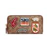 Accordion Zip 20 Presbyopia Retro Comic Applique Zipper Long Canvas with Leather Accordion Wallet Women's Brown