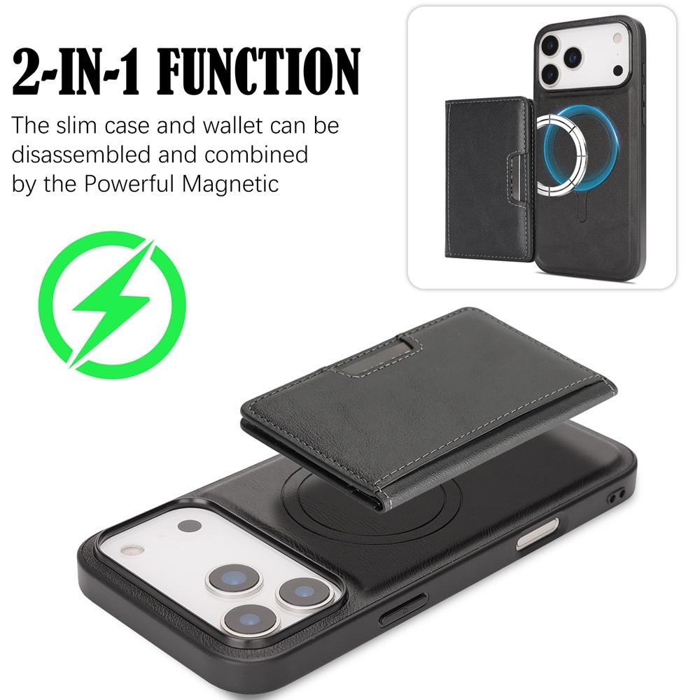 2 in 1 Magnetic Leather Case for IPhone 17 16 15 14 13 12 Pro Max Plus Air 16E 17E Wrieless Charging For Magsafe Phone Cover