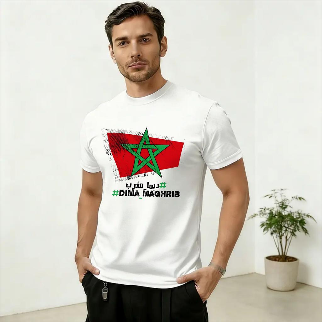 Unisex Kingdom of Morocco Flag Logo Art T Shirt Pure Cotton Clothing Amazing Short Sleeve Round Collar Tee Shirt Plus Size TShirt