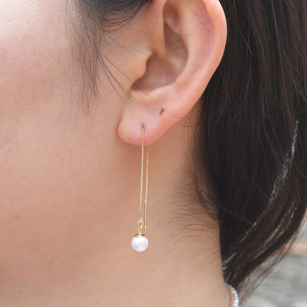 Europe and America Fashion Jewelry 925 Sterling Silver Pearl Tassel Long Chain Gold Plated Stud Earrings Jewelry for Women