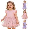 Vestito per Bambina Maniche a Sbuffo Vestito da Festa Vestito per Compleanno Bambina Vestito con Gonna in Tulle per Bambine Tessuto Morbido Vestibilità Comoda