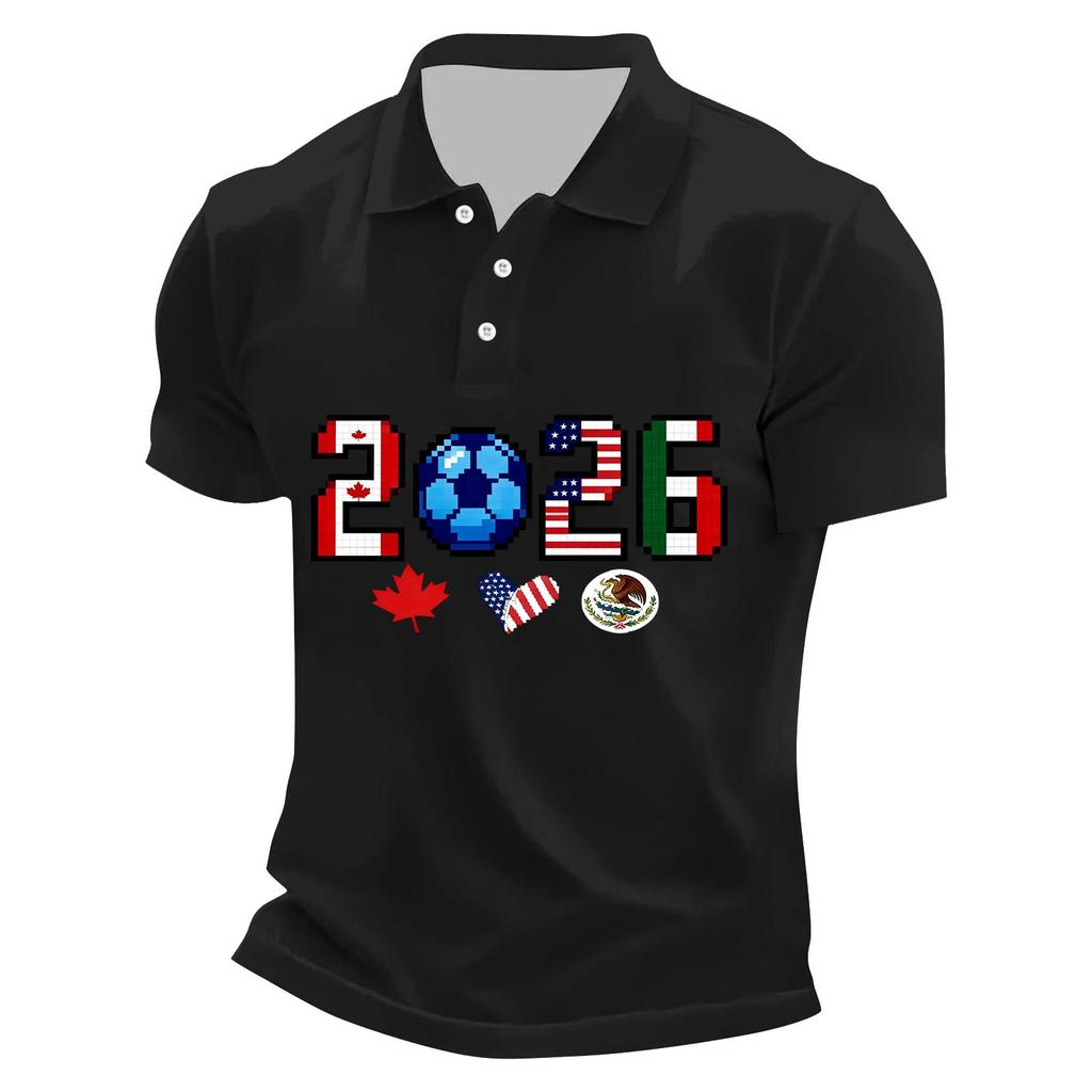 Men's Casual Soccer Print Quick Dry Polo Shirt Lightweight Mesh Breathable Short Sleeve Top for Outdoor Sports and Everyday Wear