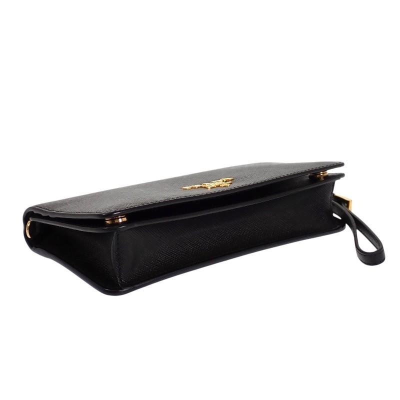 PRADA  1DH029 Wallet Chain black Safiano Women