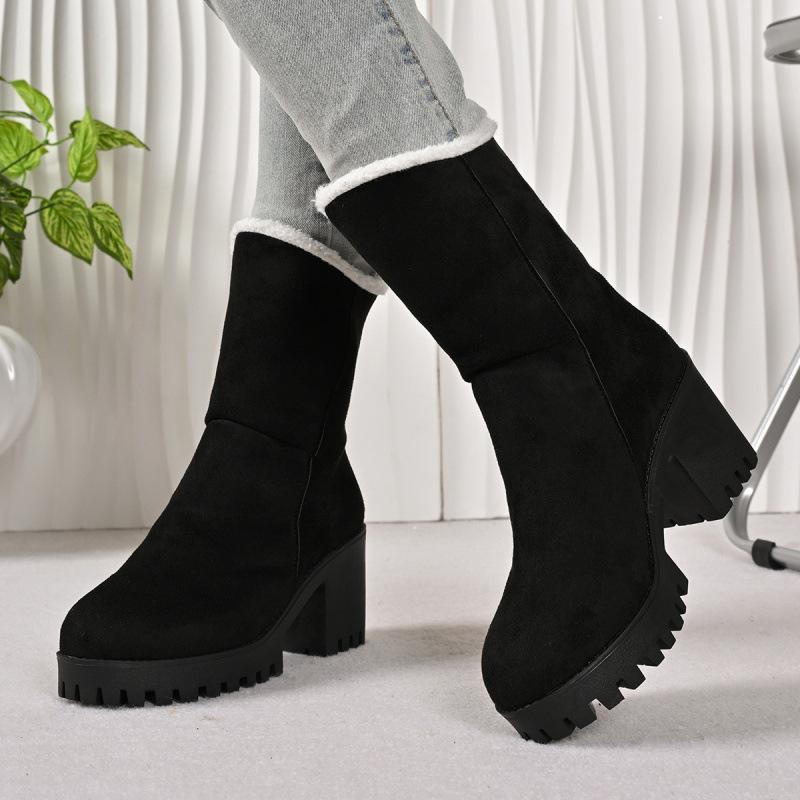 

European and American winter new thick heel velvet thickened snow boots large size warm towel short boots cotton shoes 41 чорний