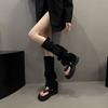 Retro two-wear toe stacking boots women's 2025 summer new thick-soled herringbone high tube Roman sandals trouser tube boots tide