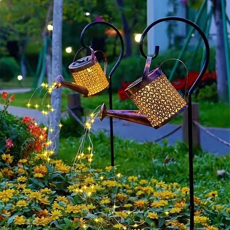 Solar Powered Iron Art Water Shower Lamp - Waterproof Outdoor Garden Decor