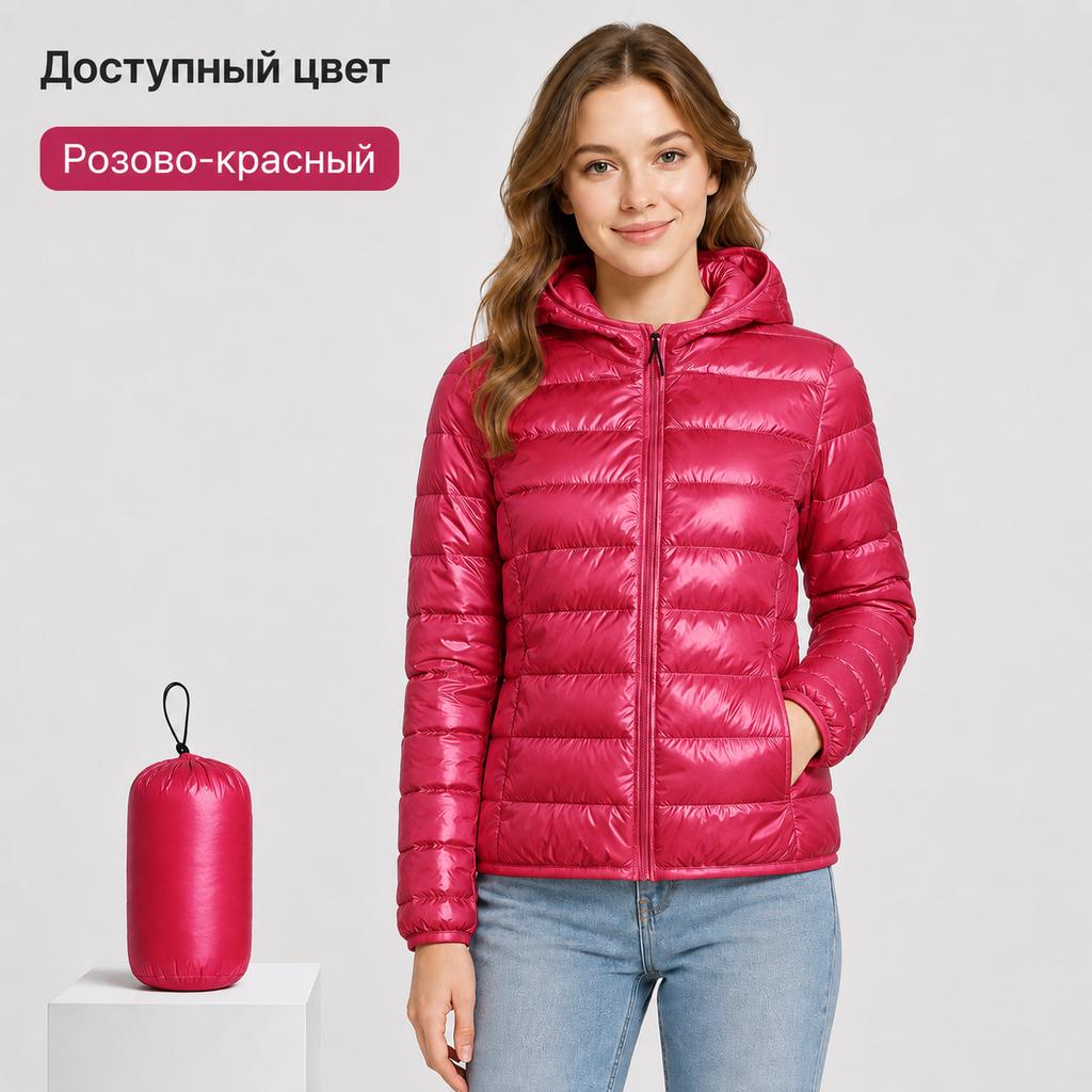 Women's Down Coats - Women Ultralight Packable Hooded Puffer Jacket, Solid Color Full Zip Quilted Short Coat with Storage Bag, Windproof Lightweight