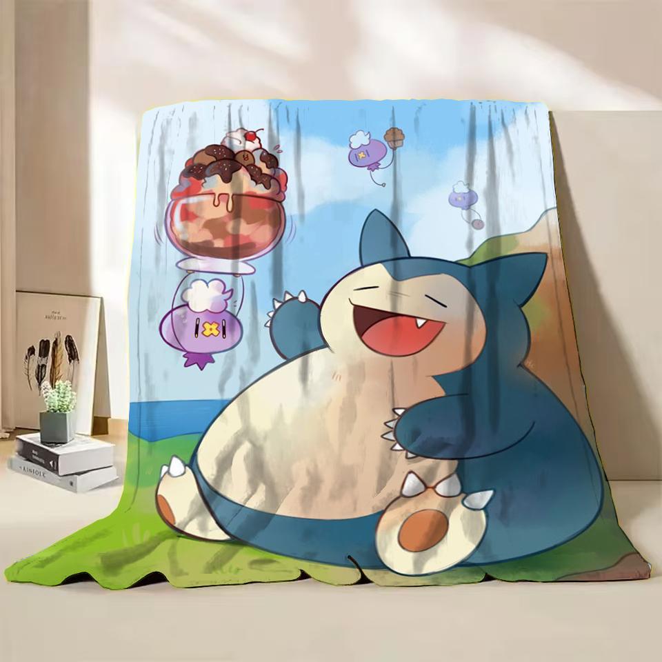 Pokemon Snorlax Flanelová Nadýchaná Fleece Deka pro Domov Ložnici Postel Pohovku Kancelář Dětská Přikrývka Dospělá Měkká Deka Dětský Roztomilý Dárek