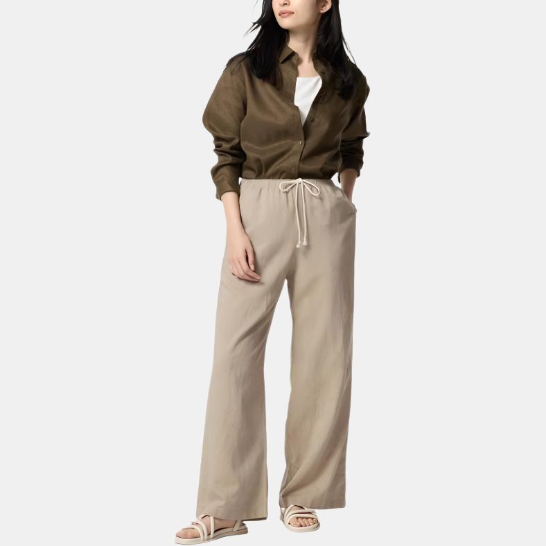 Uniqlo Solid Color Straight Leg Casual Pants Women Bottoms Beige 473791-32