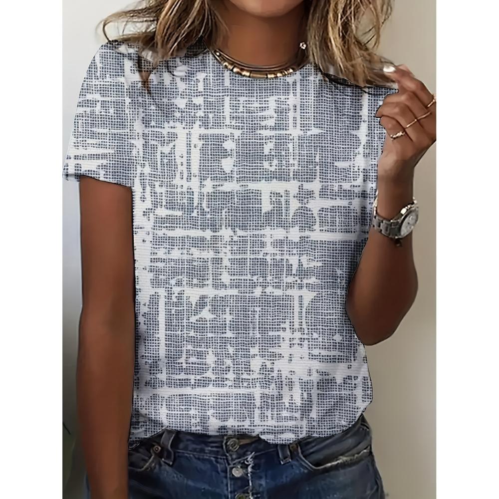 

Жіноча футболка з 3D-принтом - Зручна, з коротким рукавом, круглим вирізом, середня еластичність, повсякденний топ для весни, дихаюча футболка, футболка з принтом, модний одяг XL