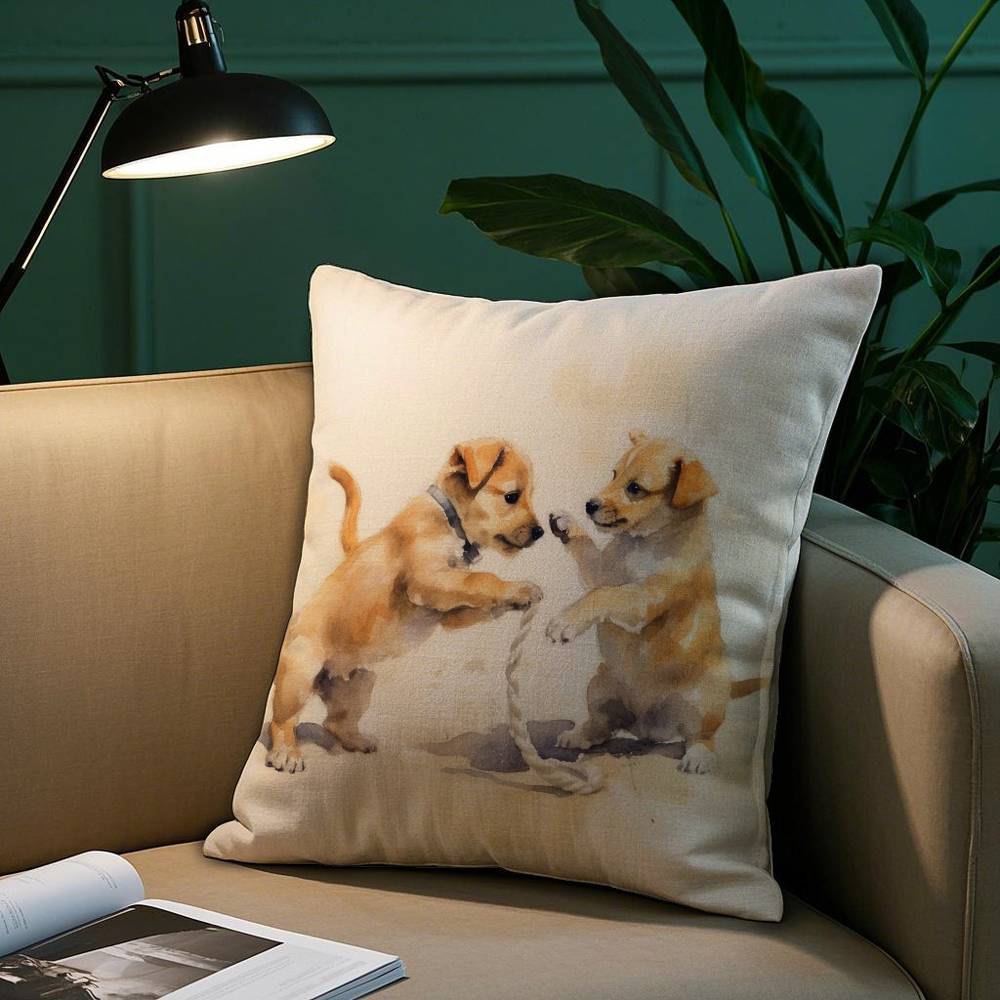 Cute Watercolor Pet Dog Pillow Case Short Plush Print Cushion Cover Square Throw Pillow Covers Sofa Home Decor
