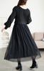 Gold Japan Plus Size Long Sleeve Knit Tulle with Ribbed Size Size 4L Women's Dress, V-Neck, Stretch, Fall/Winter/Spring, Sum-0017, Black,