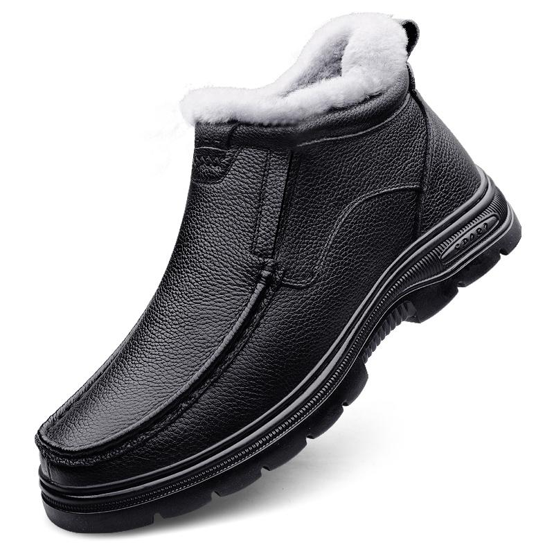 

New Men s Casual Leather Snow Boot For Autumn Winter Comfortable Warm And Anti -Slip Ankle Boot Outdoor Comfortable Casual Shoes 38 чёрный