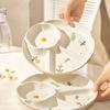 Cute Floral Relief Ceramic Plate Dividing Grids Breakfast Tablewares Durable Household Daily Fruit Salad Serving Dishes