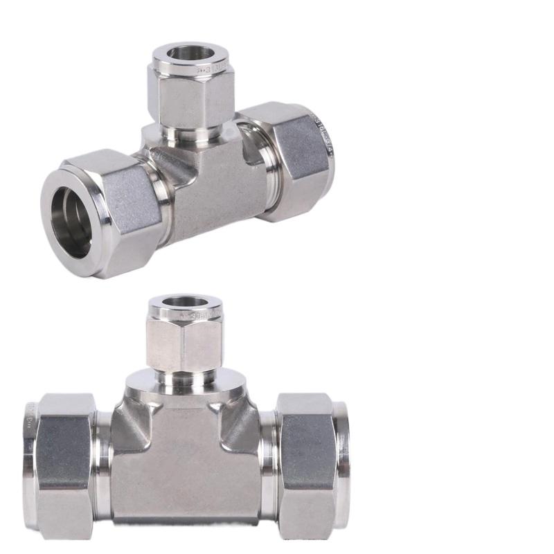 Tee 3 Ways Reducer 1/16"-1" 3-25mm Tube OD Compression Union SUS316L Stainless Coupler Pipe Fitting Connector With UNF Nut Lock