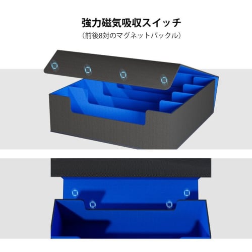 HCSH&WILL Deck Case, Trading Card Case, PU Leather, Holds 3000+ Trading Cards, Large Capacity, 4 Compartments, 24 Divider Labels (Black with Blue Inte