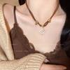 Sun Star Zircon Necklace for Women Vintage Leather Necklace Double Layered Pendant Chain Choker Fashion Jewelry Accessories