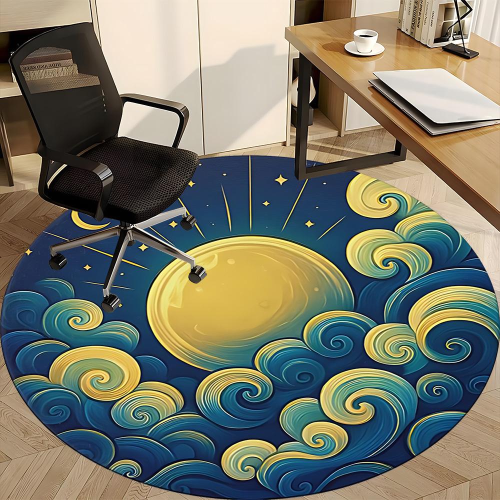 1pc Moon Waves Office Round Area Rug,  Mat Suitable For Office, Under Office Chairs Bedroom Living Room Home Decor, Room Deco