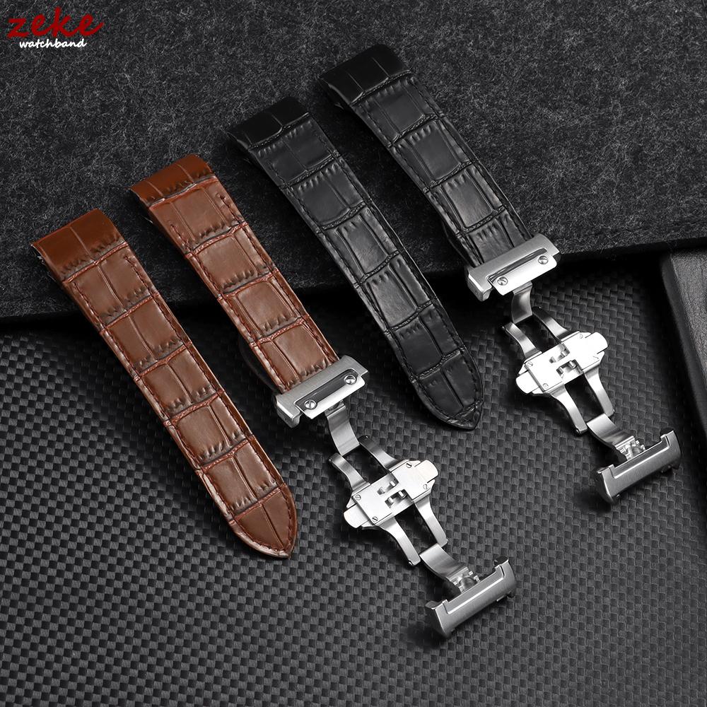 Echtes Kalbsleder Uhrenarmbänder Slub-Muster 20mm 23mm Uhrenarmband für Cartier Santos für Herren Damen Faltschließe Armband