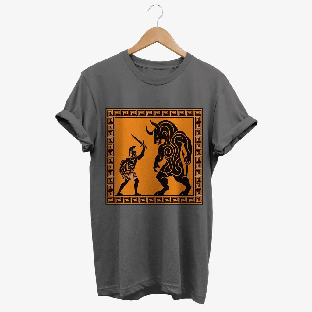 Sommer Unisex Griechischer Mythischer Krieger Aufdruck Rundhals T-Shirt 100% Baumwolle Weich Atmungsaktiv Kurzarm Groß