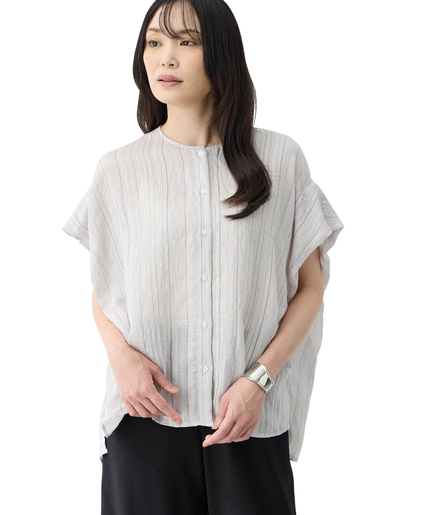 

AC by Alpha Cubic Sheer Stripe Size Size Gray Women s Blouse, 353794, L,