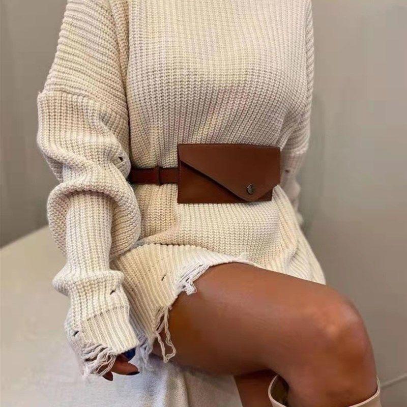 2021 Longsleeved Round Neck and Thick Needle Hem Irregular