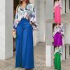 Elegant European & American Women's Printed Shirt & Wide-Leg Pants Set