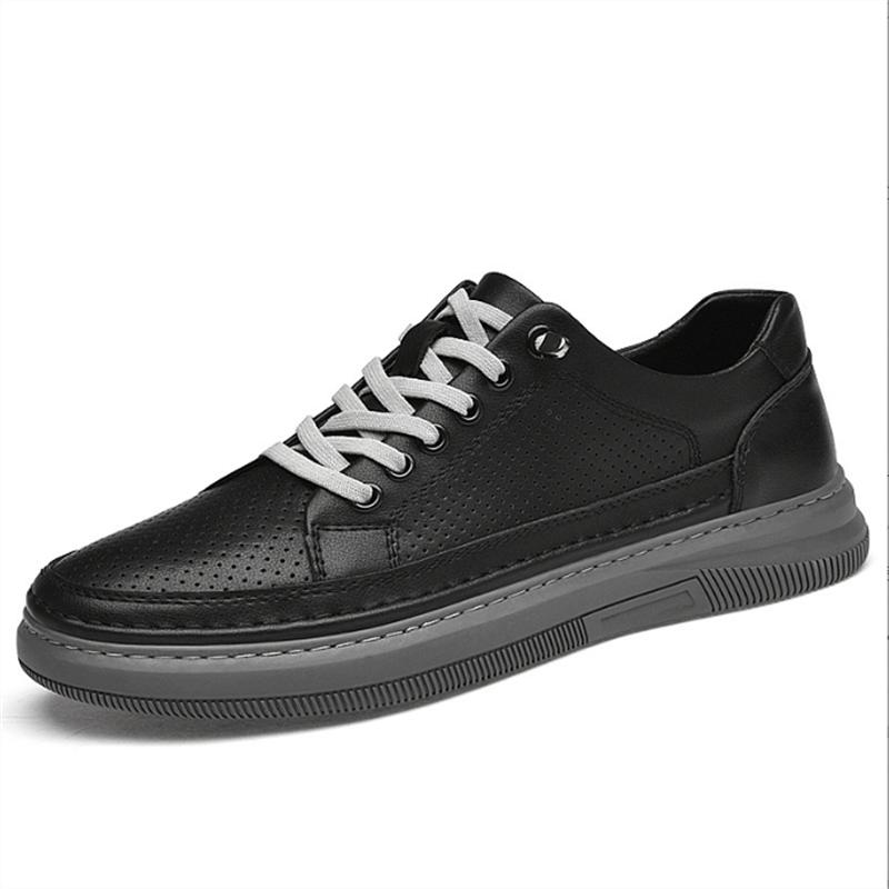 Outdoor Men's Sneakers Comfortable Leather Men's Platform Shoes Casual Lace-up Vulcanized Shoes Black White Walking Shoes