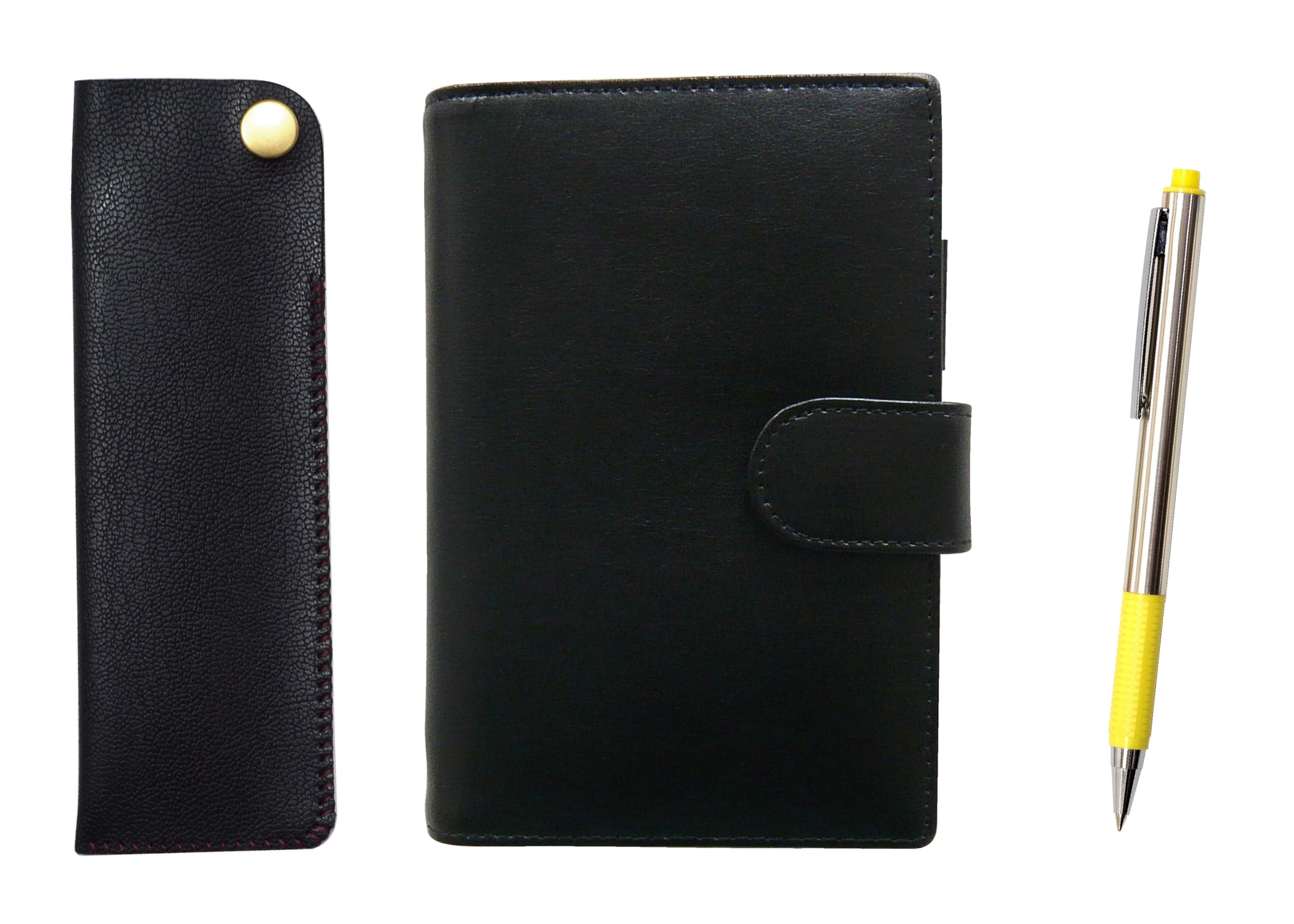 

Eco B7 Cowhide Mini System Notebook and Side Hook Pen Case Black FB325 Aluminum Straight Knock Ballpoint Pen Set Yellow T23-LS002B-NK01B-FB325-Y