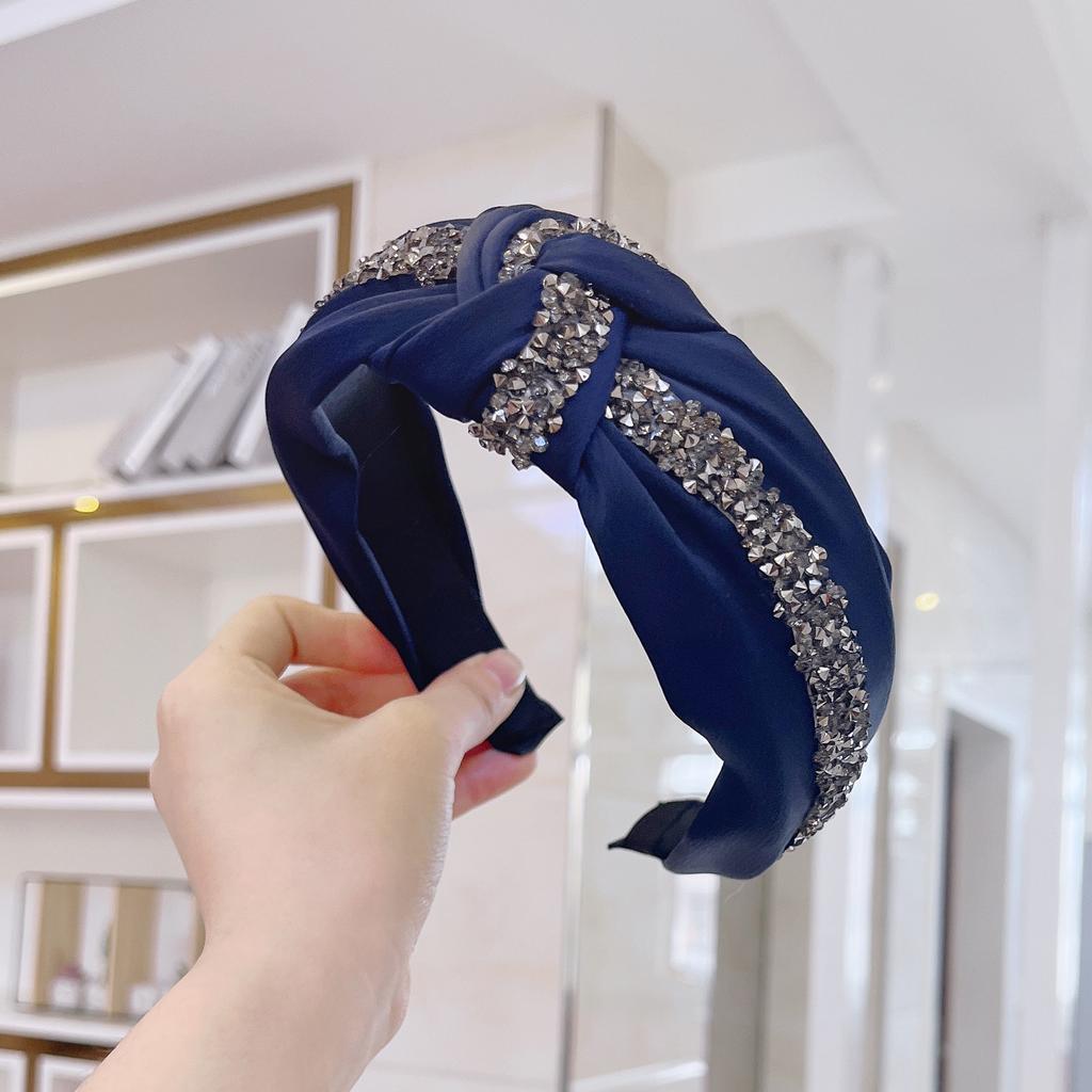PROLY New Fashion Women's Hair Accessories Wide Side Shining Rhinestone Hairband Center Knot Headband