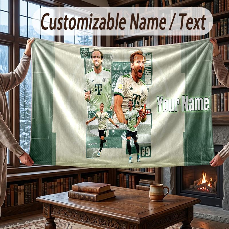 Custom Name Flannel Throw Blanket Harry Kane Pattern Warm Home Decoration