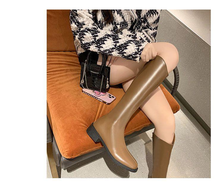 V-Mouth Knee-High Women's Knight Boots, 2025 Spring/Autumn, Low-Heel Chunky High-Leg Winter Martin Boots