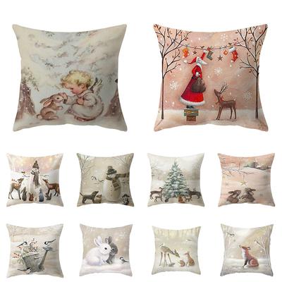 Home Christmas Decoration Pillowcase Fawn Rabbit Snowman Print  Sofa Office Seat Car  Ornament