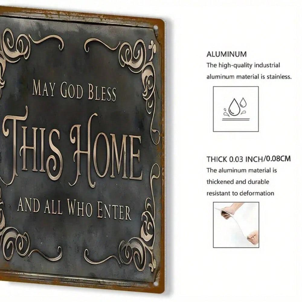 Βίντατζ Μεταλλική Τέχνη Τοίχου MAY GOD BLESS THIS HOME Περίτεχνη Αλουμινένια Πινακίδα 8x12 Διακόσμηση Φάρμας