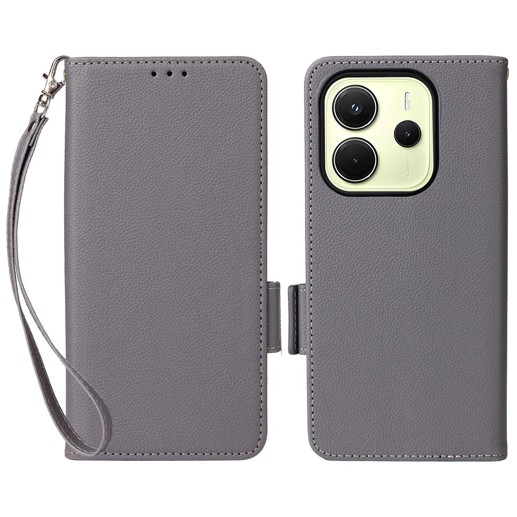 Para Xiaomi Redmi Note 14 4G (163,25 mm) Capa com Alça de Pulso Textura Lichia Couro PU Carteira Capa de Celular