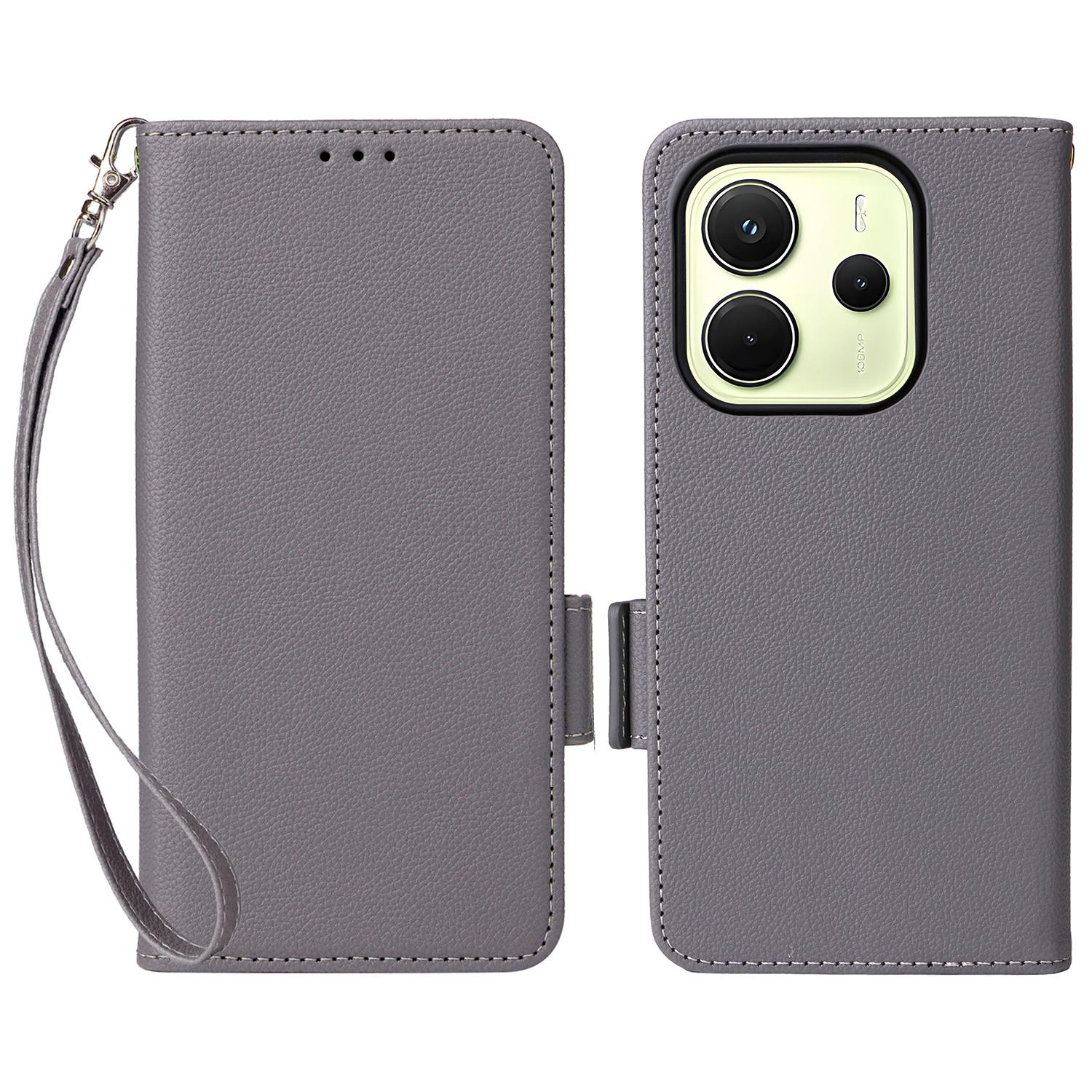 

Для Xiaomi Redmi Note 14 4G (163,25 мм) Чохол з ремінцем на зап ястя Текстура лічі Шкіра PU Гаманець Чохол для телефону Grey