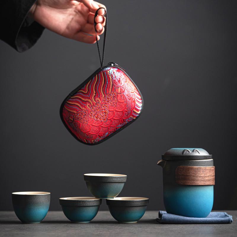 Compact Kuaike Travel Tea Set: One Pot, Four Cups, Portable Gongfu Brewing for Camping & Outdoors