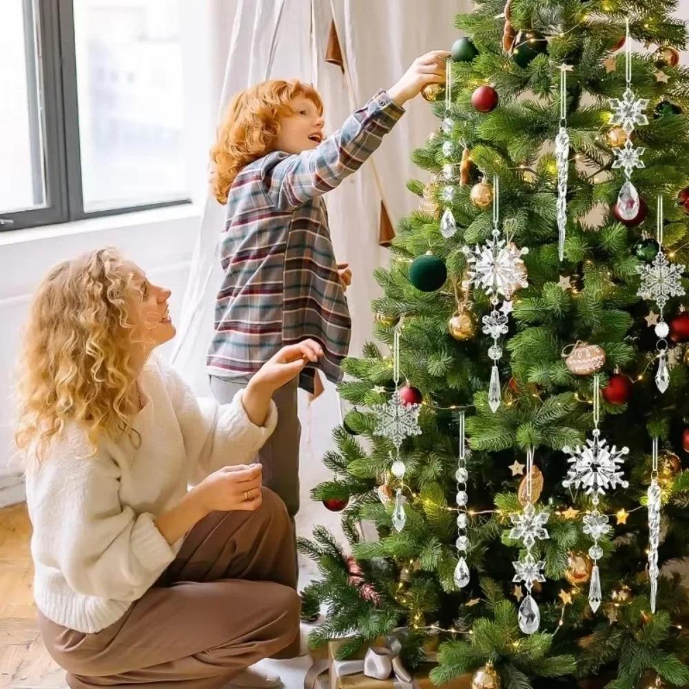 Acrylic Christmas Ice Pendants Crystal Clear Snowflake Icicle Xmas Tree Hanging Pendant Ornaments New Year Home Party Decoration