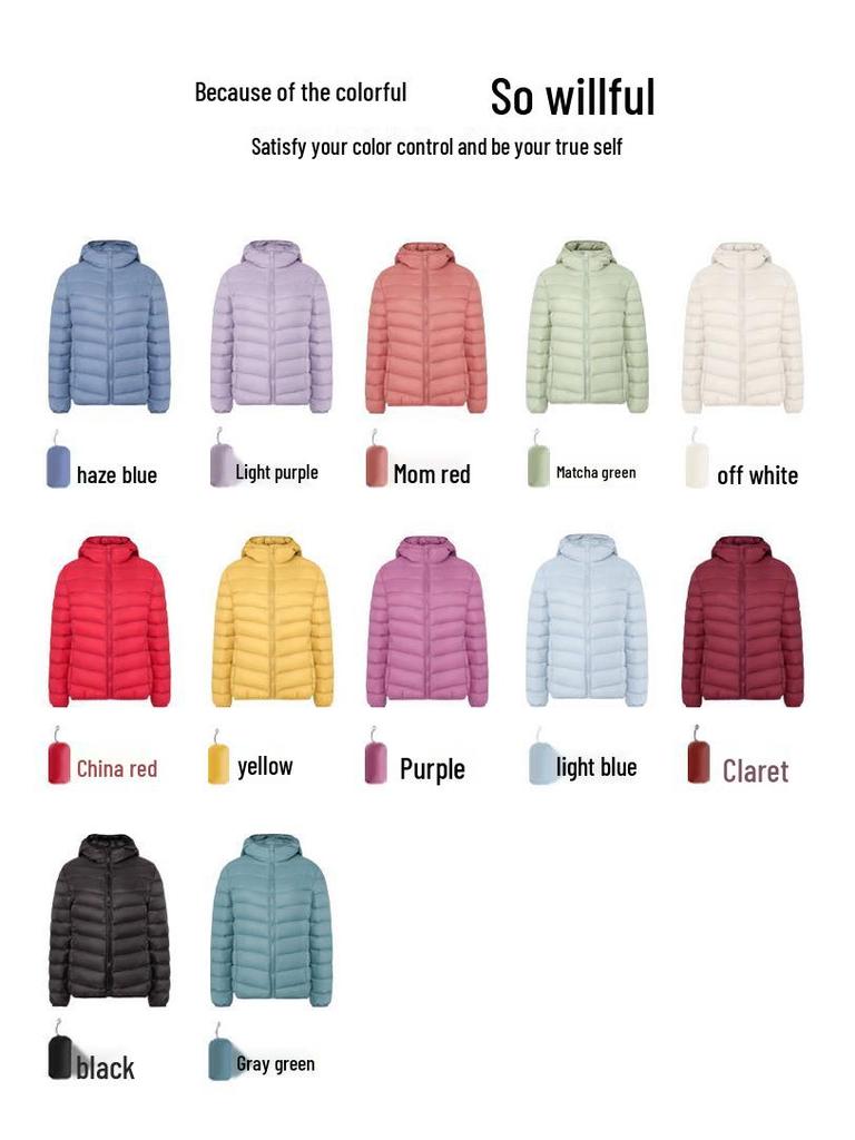 Women's Lightweight Hooded Down Jacket - 90% Down, Solid Color, Casual Warm Plus Size Coat for Autumn/Winter.