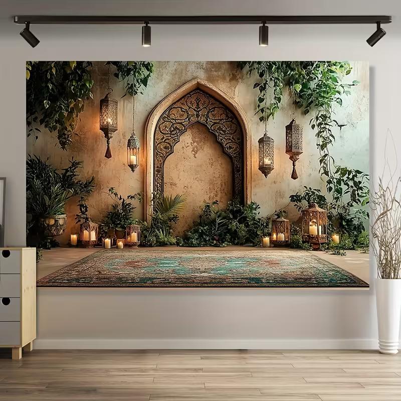 2D Moroccan Style Arch Backdrop Vintage Lantern Wedding Photo Studio Background