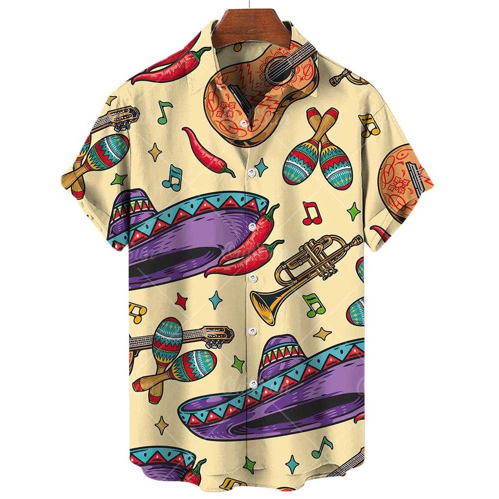 Vintage Erkek Gömleği Meksika stili 3D Baskı Erkek Giyim Yazlık Günlük Hawaii Plajı Hawaii Harajuku Modası Tatil Gömleği