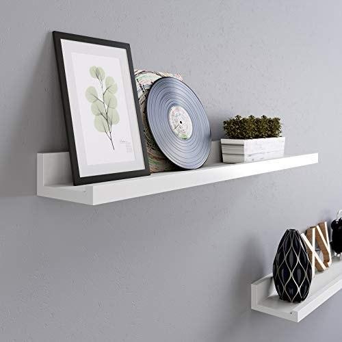 Floating Shelves Set of 2, LEADGE Wall Shelves with High Gloss Finish, 60 X 10 Cm, for Pictures and Books, Living Room, Kitchen