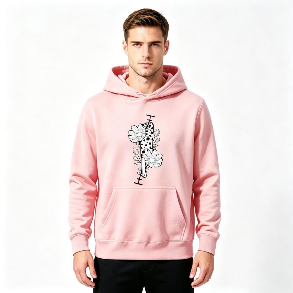 Men's Cow Print Daisy Floral Graphic Pullover Hoodie Casual Long Sleeve Hooded Sweatshirt