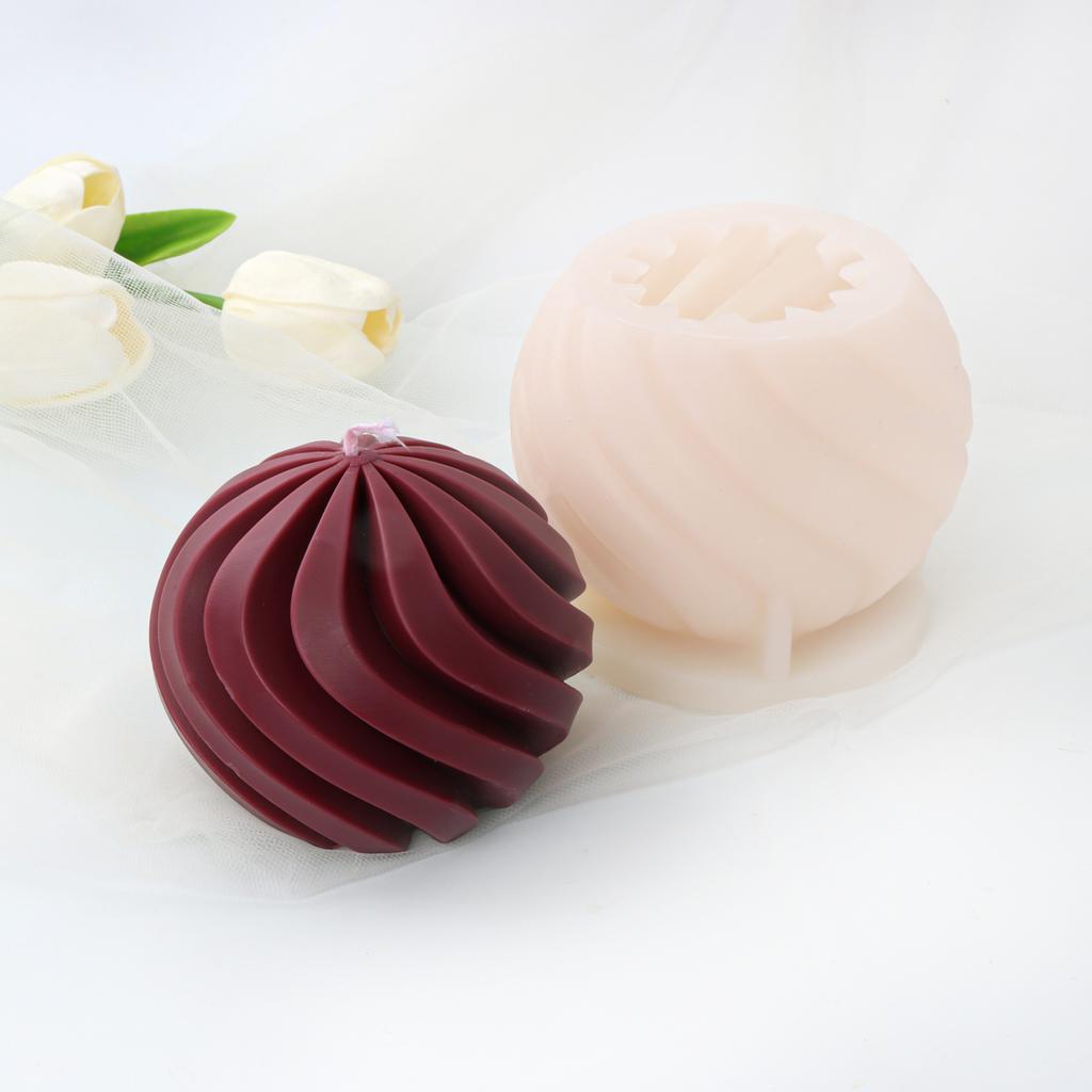 Geometric split ball candle silicone mold spiral rotating ball cake chocolate silicone mold water ripple ball silicone mold