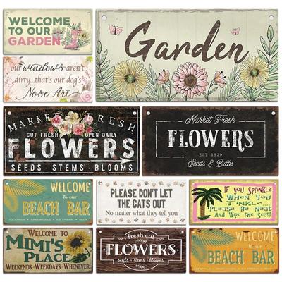 Garten-Holzschilder, Tür, Blumen, grüne Pflanze, Wanddekoration, „Willkommen im Bauernhaus, Strand, Zuhause, Zimmer“, Wandschilder mit kostenlosem Seil